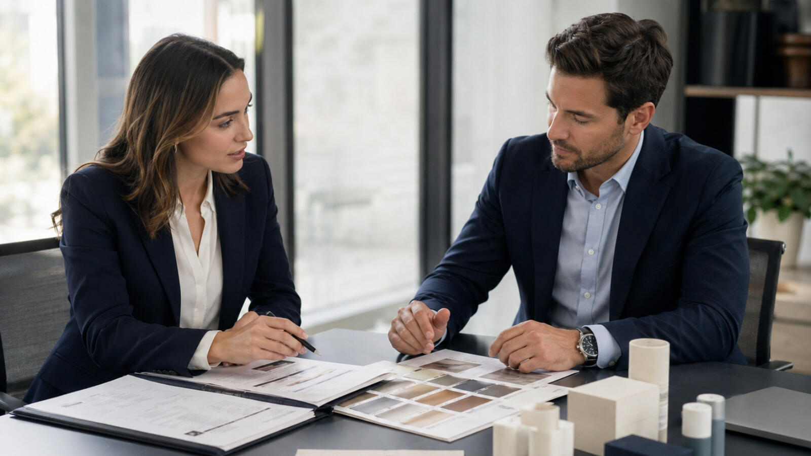 Executive purchasing documents and supplier review materials representing organized wholesale procurement.